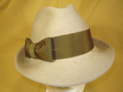 Damenhut klassischer Trachtenhut Velour sand beige Band goldoliv DH303