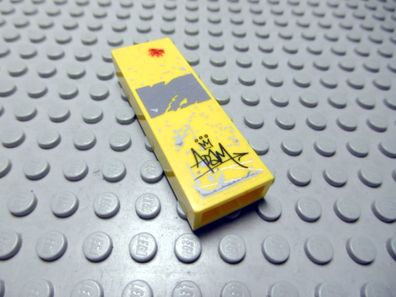 Lego 1 Säule Stein 1x2x5 gelb beklebt 2454pb078R Set 5972 Space Truck Getaway