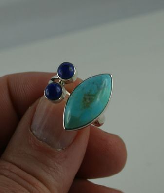 Sterling Silber Ring Größe 57 blauer Kingman Mohave Türkis und Lapislazuli