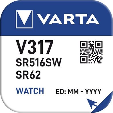 Varta - V317 / SR62 / SR516SW - 1,55 Volt 11mAh Silberoxid-Zink-Knopfzelle - Uhren...