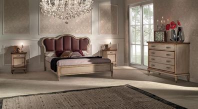 Bett Nachttisch Kommode Schlafzimmer Set Design Klassisch Luxus Betten Neu