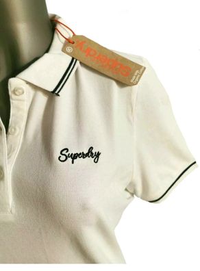 Superdry Damen Polokleid Kleid kurz Shirt Gr. 40 beige creme 100% Baumwolle