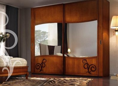 Schrank Kleiderschrank mit Schiebetüren Schlafzimmer Wand Schränke Holz Spiegel