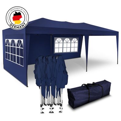 Kronenburg Faltpavillon wasserdicht Gartenzelt 3x6m UV-Schutz blau mit 3 Seiten