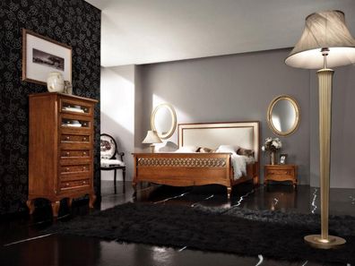 Luxus Schlafzimmer Set 4tlg. Bett 2 Nachttische Kommode Massivholz Möbel Italien