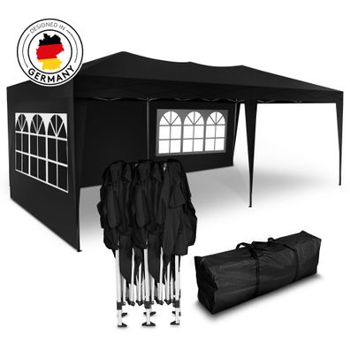 Kronenburg Faltpavillon wasserdicht Gartenzelt 3x6m UV-Schutz schwarz 3 Seiten