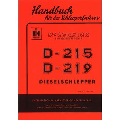 McCormick Handbuch für den Schlepperfahrer Farmall D-215/219 Bedienungsanleitung