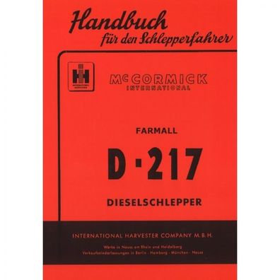 McCormick Handbuch für den Schlepperfahrer D-217 Farmall Bedienungsanleitung