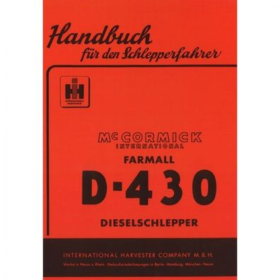 McCormick Handbuch für den Schlepperfahrer D-430 Farmall Bedienungsanleitung