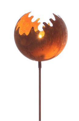 Metall Rost Feuer Ball - 77 x 11 cm / klein - Deko Windlicht Garten Kugel Stecker