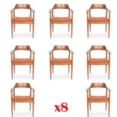 Set 8x Sessel Stuhl Design Holz Stoff Polster Stühle Esszimmer Textil Gastro