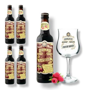 4 x Samuel Smith Organic Raspberry Bier + Original Samuel Smith Glas