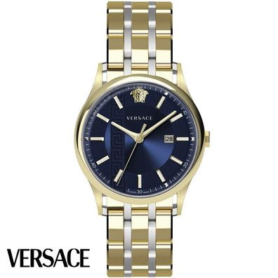 Versace VE4A00720 Aiakos blau gold silber Edelstahl Armband Uhr Herren NEU