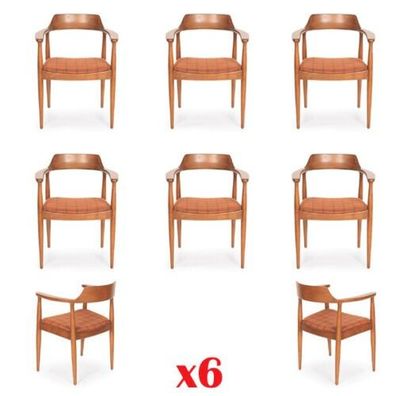 Set 6x Stuh Luxus Design Polster Massiv Holz Stühle Sitz Büro Office Esszimmer