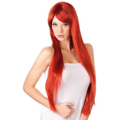 Perücke Rot Lang-Haar + Mit trendigem Pony + 80cm + Cosplay + Damen Fasching