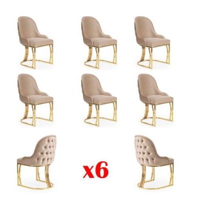 Set 6x Sessel Stuhl Design Metall Stoff Polster Stühle Gastro Esszimmer Textil
