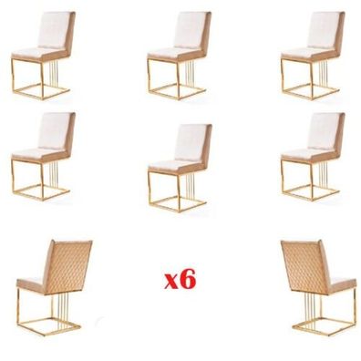 Set 6x Sessel Stuhl Designer Metall Textil Polster Stühle Gastro Esszimmer Möbel
