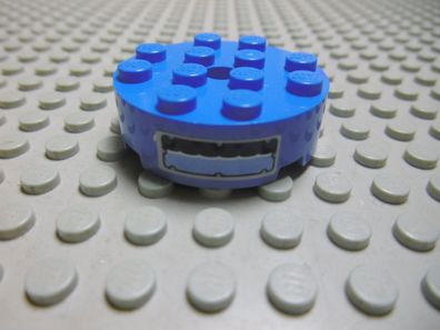 Lego 1 Rundstein 4x4 Rundloch beklebt blau 87081pb002