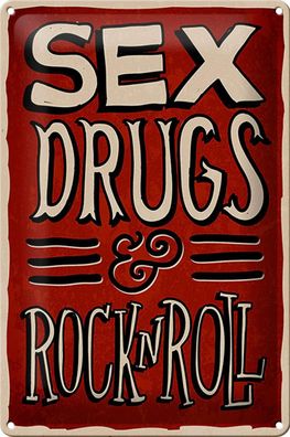 Blechschild Spruch 20x30 cm Sex drugs Rock n Roll Metall Deko Schild tin sign