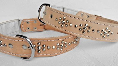 Halsband - Hunde Halsband, Halsumfang 51-65cm/40mm, LEDER + Nieten, Natur nm