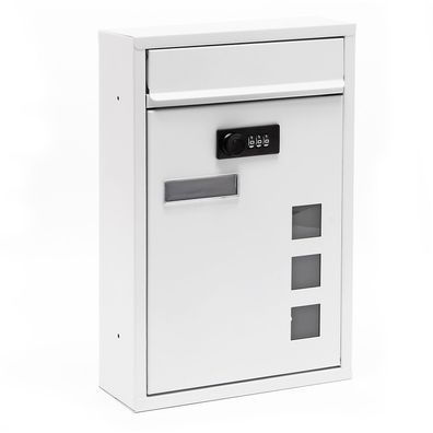 Wiltec Briefkasten weiß 215x320x90mm Postkasten Zahlenschloss Namensschild