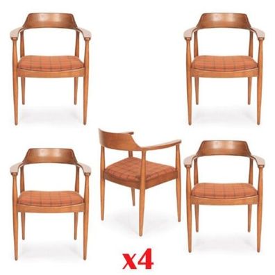 Esszimmer Gruppe Stuhl Garnitur 4x Stühle Lehn Stuhl Sitz Polster Massiv Holz