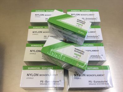 10 Pk. Nylon 4-0, 75cm, 18mm, schneidend 12 Folien, chirurg. Nahtmaterial MHD 08/26