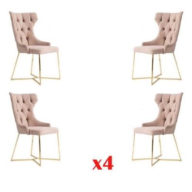Set 4x Chesterfield Designer Massivholz Stuhl Esszimmerstuhl Designer Polster