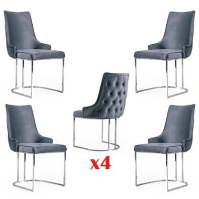 Garnitur 4x Stühle Modern Polster Design Stuhlgruppe Holz Ess Stuhl Zimmer Set