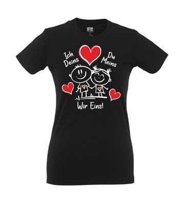 Valentinstag Jahrestag verliebte Strichmännchem Ich Deins Du Meins I Girlie Shirt