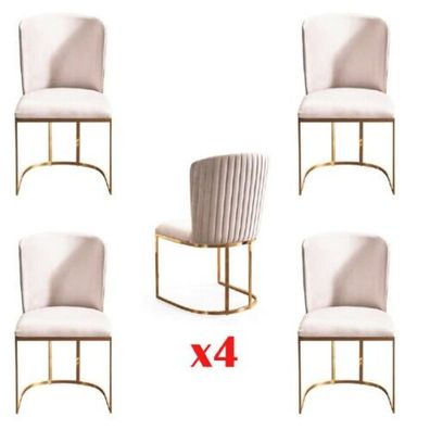 Stuhl 4x Stühle Gruppe Set Wohn Esszimmer Garnitur Stil Textil Moderne Möbel