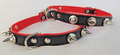HUNDE Halsband - Halsumfang 24-29cm; Leder + Stacheln * für kleine Hunde