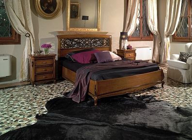Bett Doppelbett Design Schlafzimmer Massivholz Vaccari cav giovanni Möbel Neu