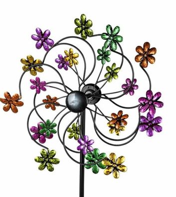 560292 Stecker Windrad Blumen 34/124cm schöne Garten Deko aus Metall Bunt