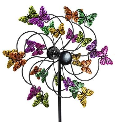 560285 Stecker Windrad Schmetterling 35/124cm schöne Deko aus Metall Bunt