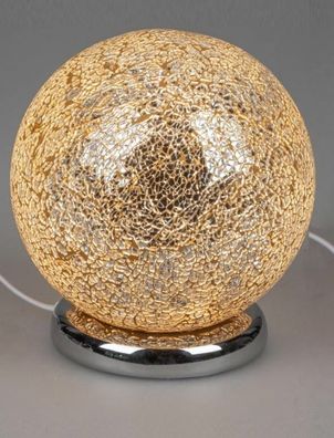 609731 Touch-Lampe Kugel 25cm aus goldenem Mosaikglas mit silbernem Metall Fuß