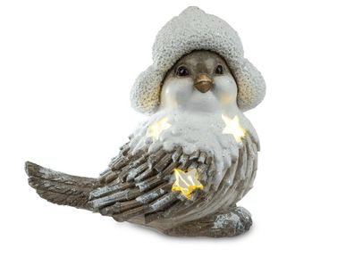 751553 Windlicht Wintervogel 40cm aus einem Zementgemisch mit Sternen & LED