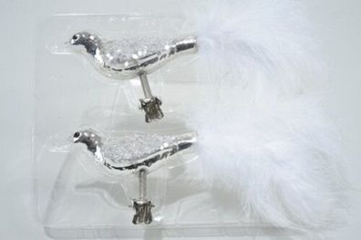 125651 Deko Glas Vogel mit Klipp 2 Stück Vögel zum dekorieren Vögel Silber