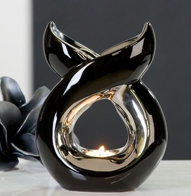 26932 Aromabrenner Lago aus Keramik für Teelicht Schwarz Silber H 16,5cm B 20cm