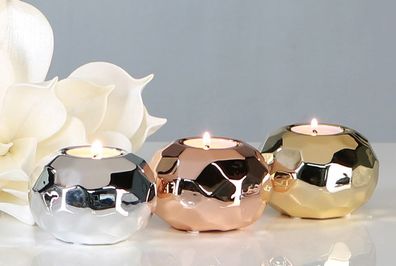 36239 Leuchter Dubai aus Keramik silber für Teelichter Höhe 6, 5 cm · Ø 9, 5 cm