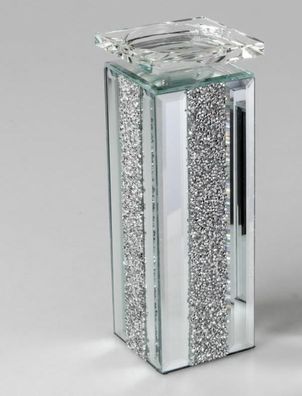 868190 Leuchter 9 x 25cm Brilliant aus Spiegelglas innen dekorierten Glassteinen