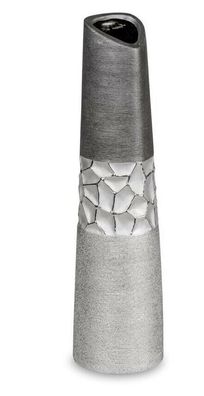 739810 Vase 10x40cm Silber grau aus Keramik matte reliefierte Oberfläche