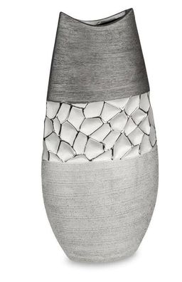 739834 Vase 16x35cm Silber grau aus Keramik matte reliefierte Oberfläche