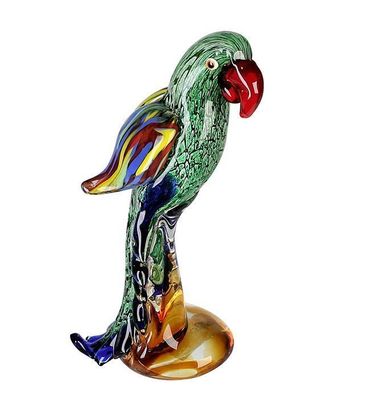 27351 Skulptur Papagei Glas grün rot blau auf Glassockel 28cm hoch
