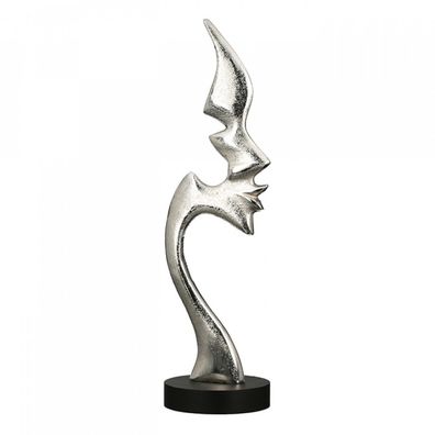 43320 Skulptur Kiss Me Aluminium silberfarben Antikfinish a. schwarzer Holzbasis