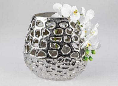 623980 Vase 30cm Alu - Koralle aus silbernem Metall m. Durchbruch, Handgefertigt