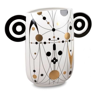 734464 Vase 32x28cm Art-Style, aus Keramik mit Weißer Mattglasur und Dekor