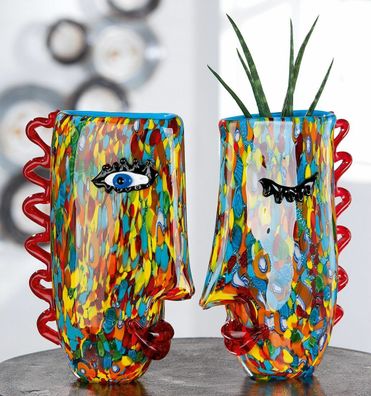 39867 GlasArt Design-Vase Froozen mehrfarbig, mit Gesicht mundgeblasen