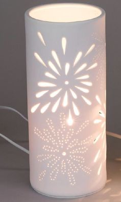 658739 Lampe Aurea Blume Zylinder rund 11 x 24cm Weiss NEU