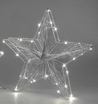 516053 Stern Stehend in 3D-Optik 40cm mit 30 LED-Lichtern Silber aus Metall